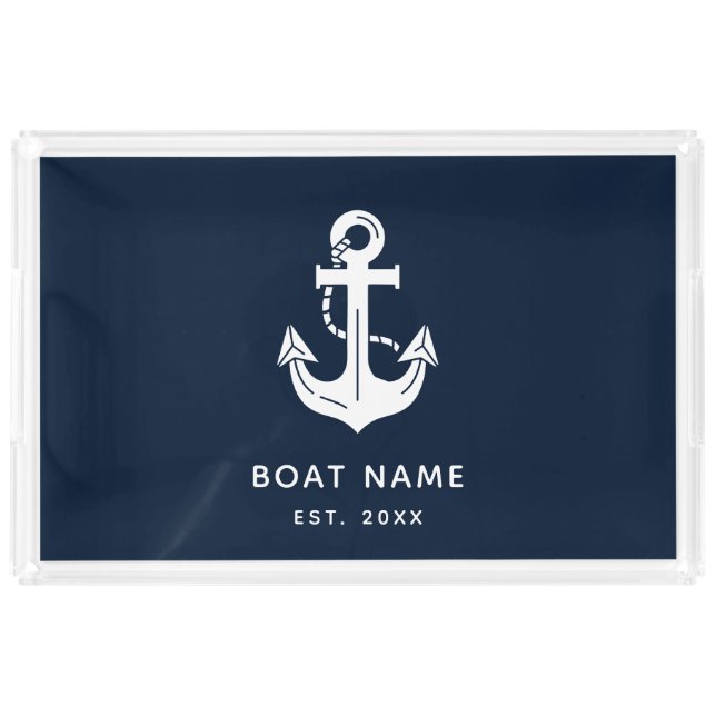 Custom Nautical Boat Name Anchor Acrylic Tray (Front)
