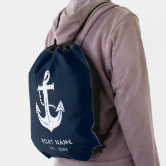 Custom Name Nautical Anchor Drawstring Bag | Zazzle