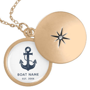 Custom Nautical Boat Name Anchor Gold Plated Necklace
