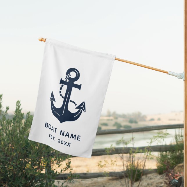 Custom Nautical Boat Name Anchor House Flag (Insitu (Back))