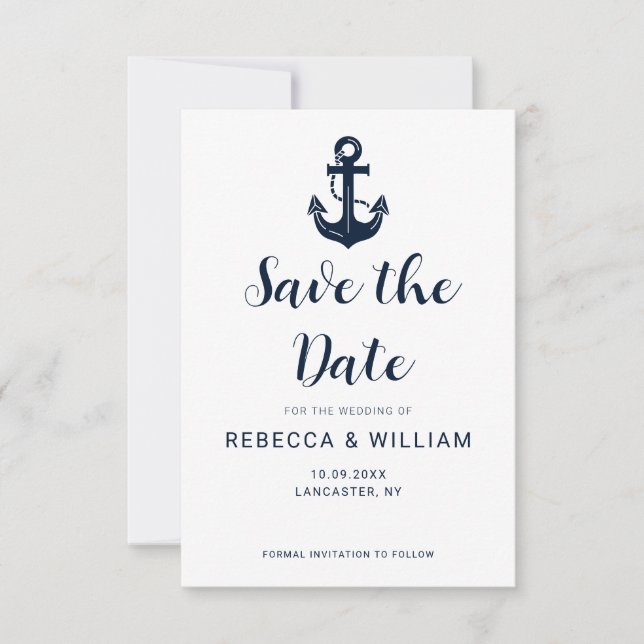 Custom Nautical Boat Name Anchor Save The Date (Front)