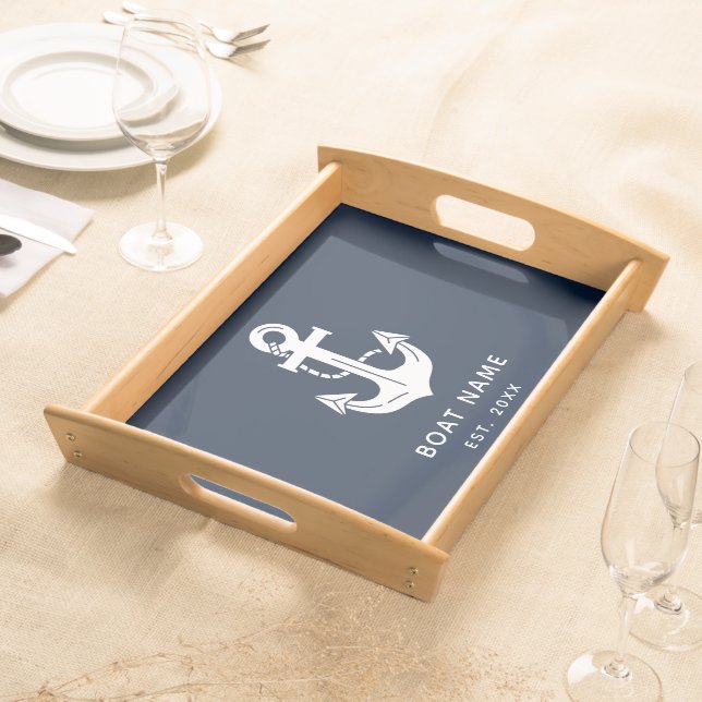 Custom Nautical Boat Name Anchor Serving Tray (Front)