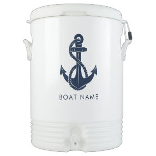 Custom Nautical Boat Name Navy Blue Anchor Beverage Cooler