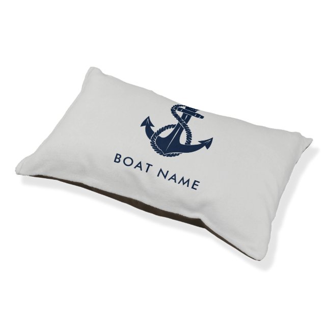 Custom Nautical Boat Name Navy Blue Anchor Pet Bed (Angled)