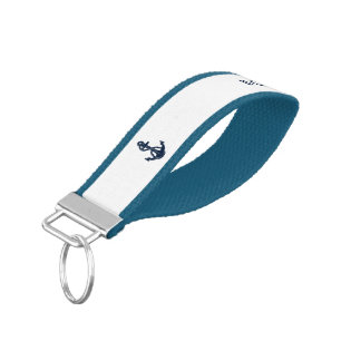 Custom Nautical Boat Name Navy Blue Anchor Wrist Keychain