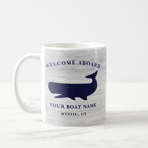 Custom Nautical Boat Name Navy Blue White Coffee Mug