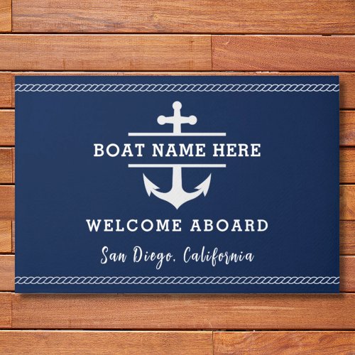 Custom Nautical Boat Name Welcome Aboard Anchor  Doormat