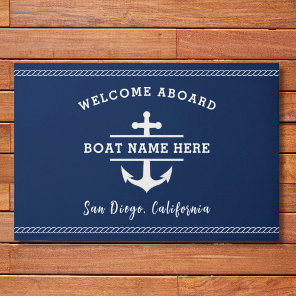 Custom Nautical Boat Name Welcome Aboard Anchor  Doormat