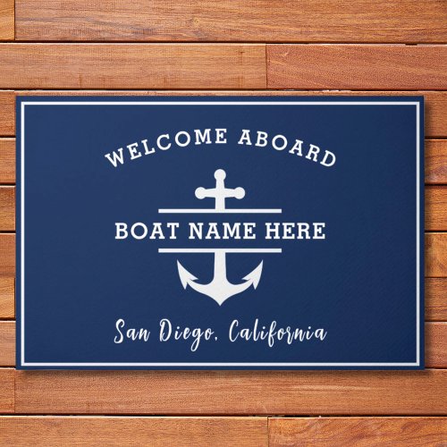 Custom Nautical Boat Name Welcome Aboard Anchor  Doormat