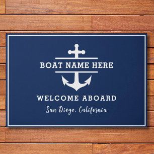 Custom Nautical Boat Name Welcome Aboard Anchor  Doormat