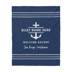 Custom Nautical Boat Name Welcome Aboard Anchor  Fleece Blanket