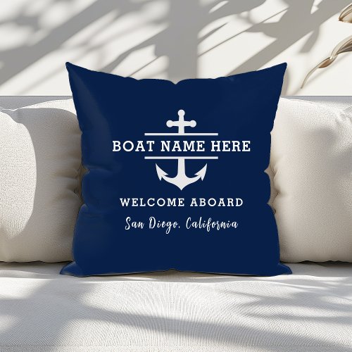 Custom Nautical Boat Name Welcome Aboard Anchor  Throw Pillow