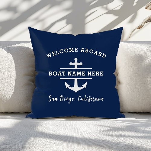 Custom Nautical Boat Name Welcome Aboard Anchor  Throw Pillow