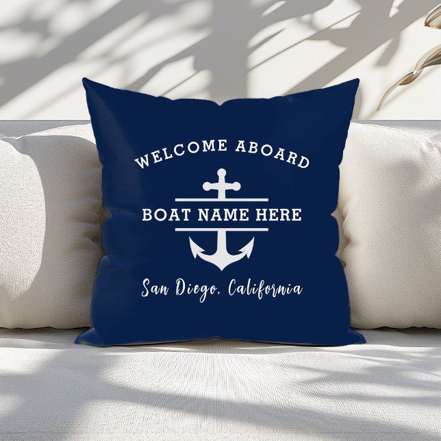 Custom Nautical Boat Name Welcome Aboard Anchor  Throw Pillow (Creator Uploaded)