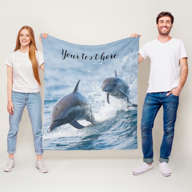 Custom Nautical Bottlenose Dolphins Photo Fleece Blanket (In Situ)