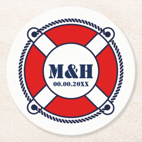 Custom nautical buoy monogram wedding coasters