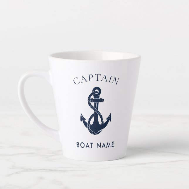 Custom Nautical Captain Boat Anchor Latte Mug (Left)