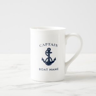 Custom Nautical Captain Boat Anchor Navy Bone China Mug