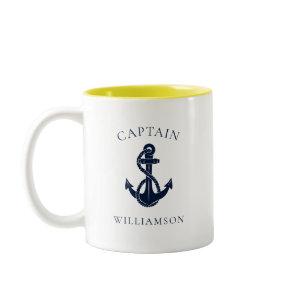 Custom Nautical Captain Boat Anchor Two-Tone Coffee Mug