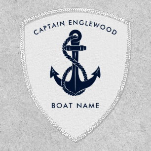 Custom Nautical Captain Boat Name Navy Blue Anchor Patch