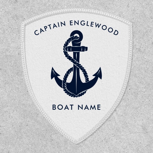 Custom Nautical Captain Boat Name Navy Blue Anchor Patch (Front)
