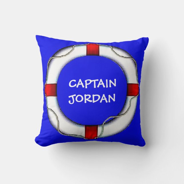 Custom Nautical Captain Lifesaver Throw Pillow (Front)