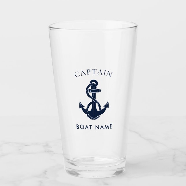 Custom Nautical Captain Name Boat Anchor Glass (Front)
