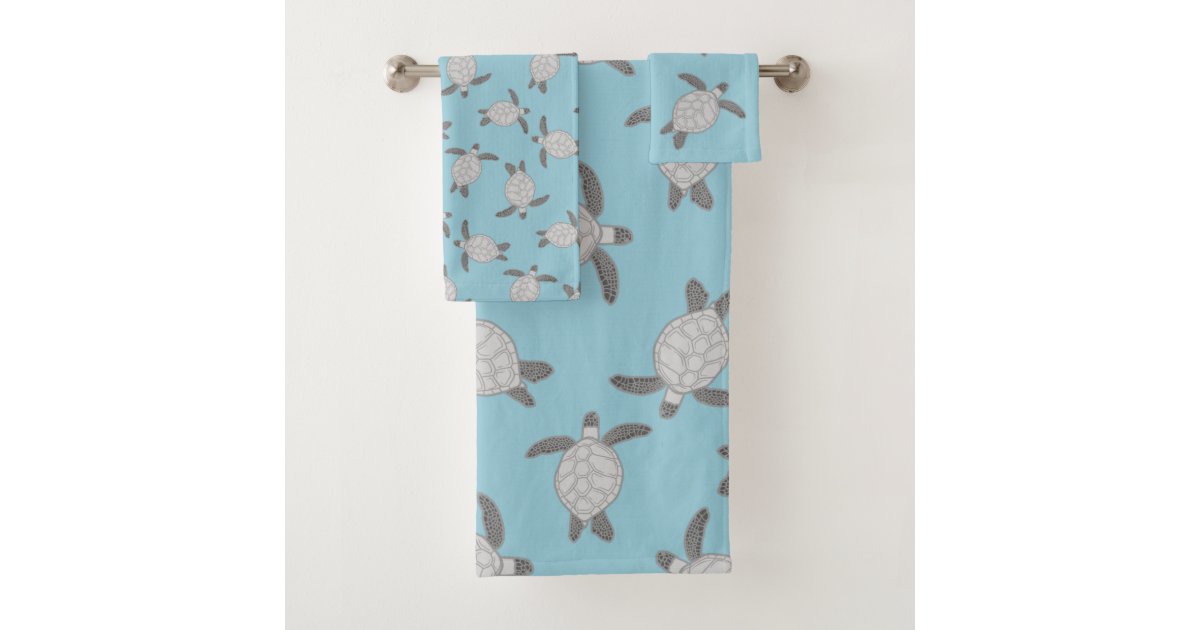 Custom Nautical Coastal Gray Sea Turtle Dusty Blue Bath Towel Set Zazzle