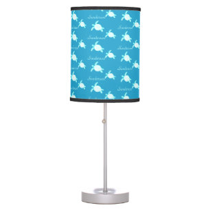 Custom Nautical Coastal Sea Turtle Blue Teal White Table Lamp