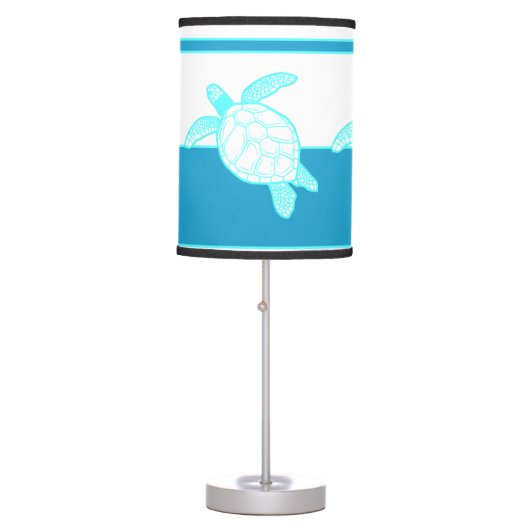 Custom Nautical Coastal Sea Turtle Blue Teal White Table Lamp (Front)