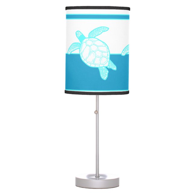 Custom Nautical Coastal Sea Turtle Blue Teal White Table Lamp (Front)