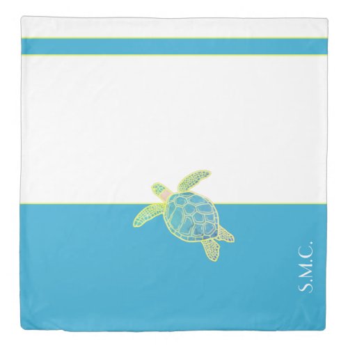 Custom Nautical Coastal Sea Turtle Teal Blue Duvet Cover