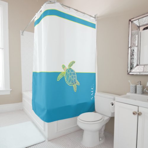 Sea Turtle Teal Blue Shower Curtain
