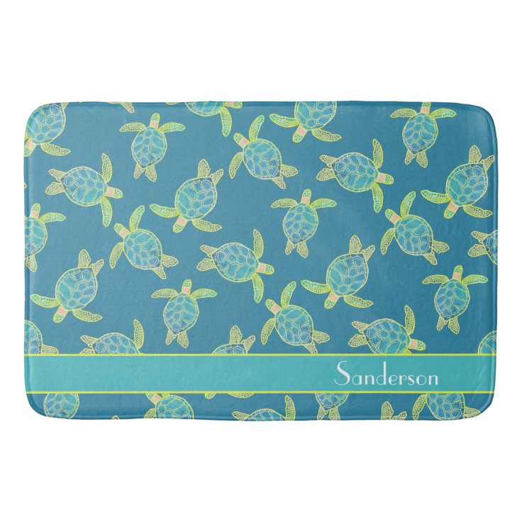 Custom Nautical Coastal Sea Turtle Turquoise Blue Bath Mat Zazzle