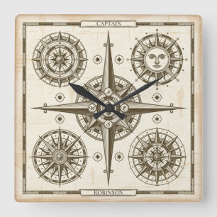 Custom Nautical Compass Square Wall Clock