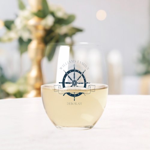 Custom Nautical Cruise Ship Wheel Boat Captain Stemless Wine Glass