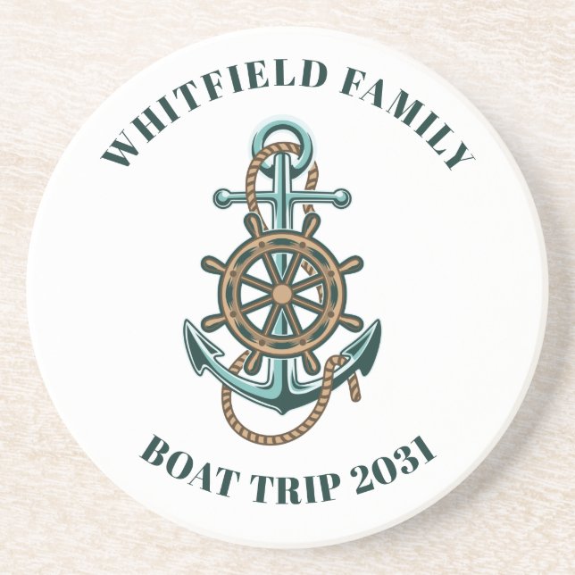 Custom Nautical Family Boat Cruise Vacation Trip Coaster (Front)