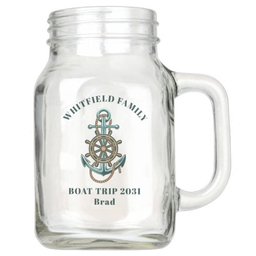 Custom Nautical Family Boat Cruise Vacation Trip Mason Jar