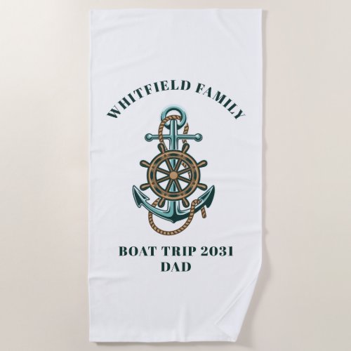 Custom Nautical Family Cruise Vacation Boat Trip Beach Towel