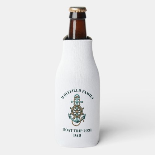 Custom Nautical Family Cruise Vacation Boat Trip Bottle Cooler