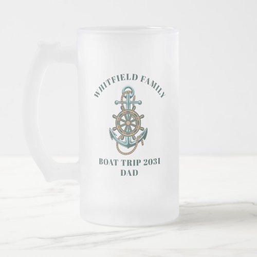Custom Nautical Family Cruise Vacation Boat Trip Frosted Glass Beer Mug