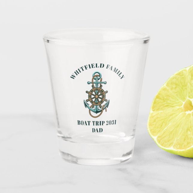 Custom Nautical Family Cruise Vacation Boat Trip Shot Glass (Front)