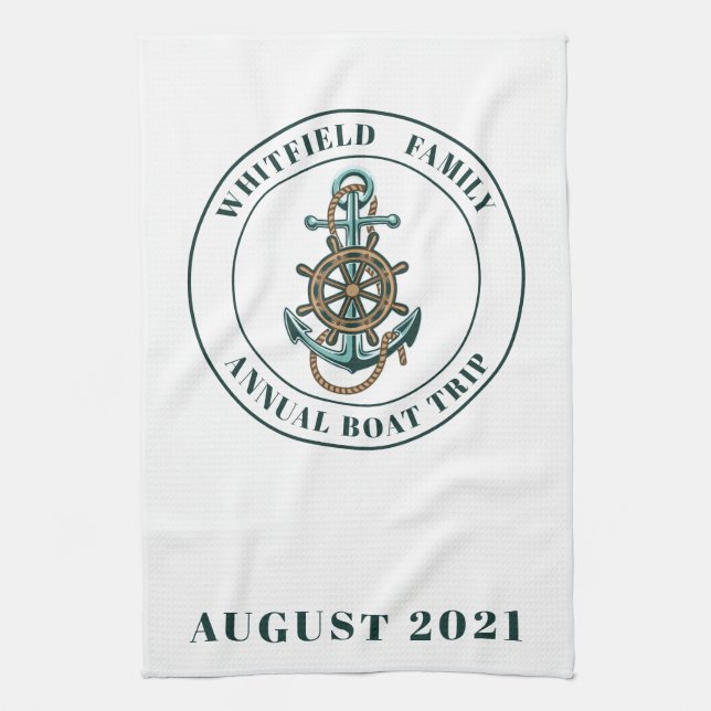 Custom Nautical Family Summer Beach Vacation Kitchen Towel (Vertical)