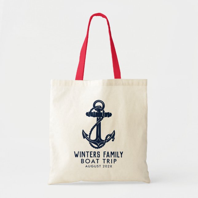 Custom Nautical Family Trip Boat Anchor Swag Tote Bag (Front)