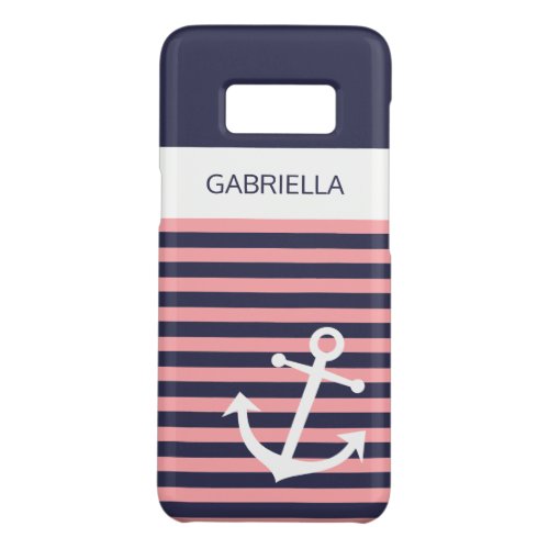 Custom Nautical Light Coral Pink Striped Pattern Case_Mate Samsung Galaxy S8 Case