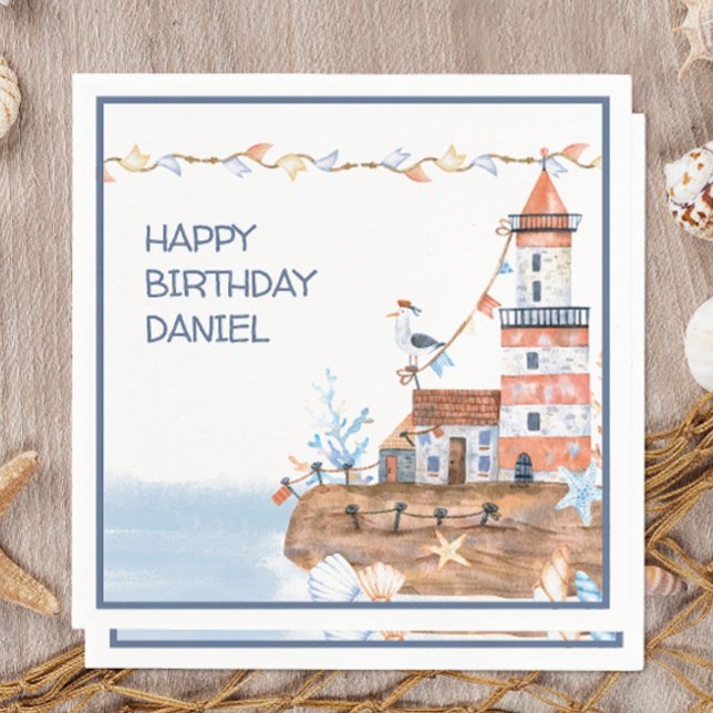 Custom Nautical Lighthouse Napkins (Personalized nautical-themed napkins.)