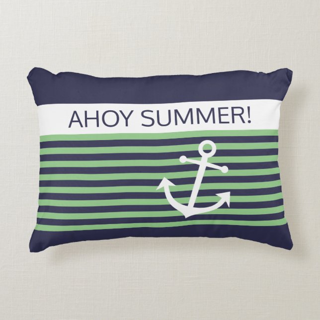 Custom Nautical Lime Sage Green Stripe Pattern Accent Pillow (Front)
