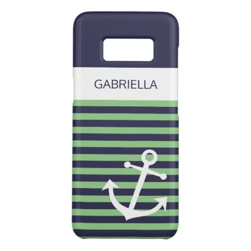 Custom Nautical Lime Sage Green Striped Pattern Case_Mate Samsung Galaxy S8 Case