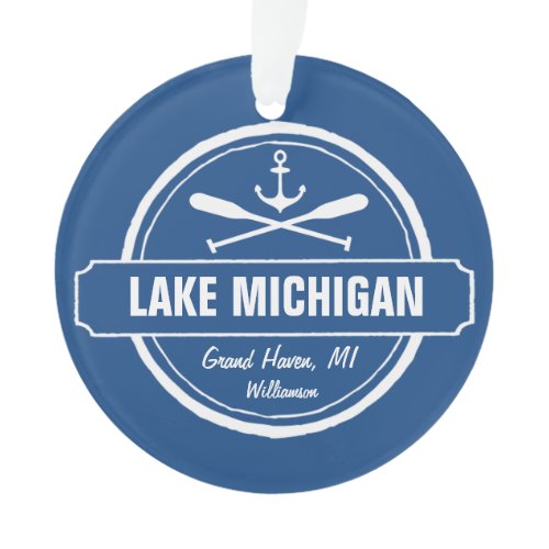 Custom Nautical Logo, Lake Town Name &amp; Photo Ornament