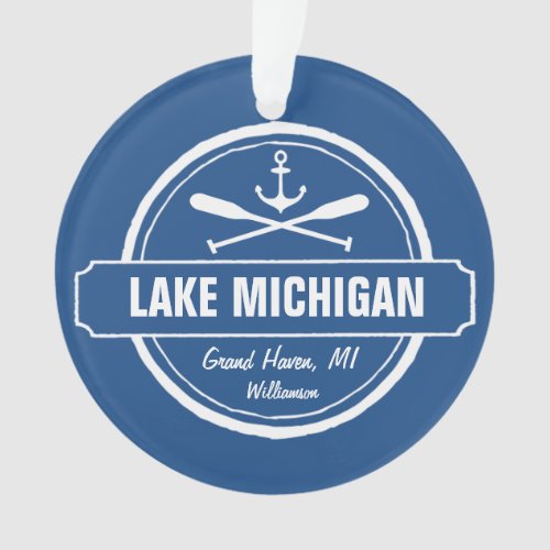 Custom Nautical Logo Lake Town Name  Photo Ornament